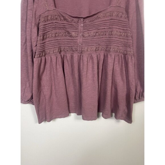 Torrid Top Womens 4x Purple Mauve Babydoll Top Lace Long Sleeve Boho Whimsical - Picture 6 of 11
